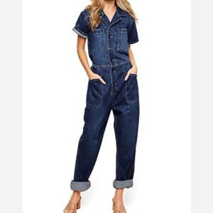 SAINTS & HEARTS Kobe Utility Denim Jumpsuit Blue Size Small